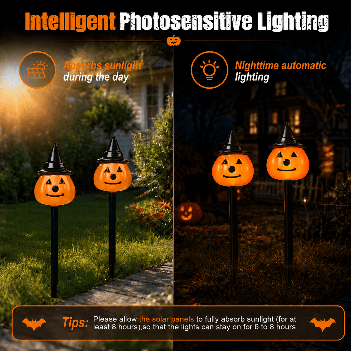 DAKIMOE Solar Halloween Path Lights, Lantern Stake Outdoor String Lights, 6-Pack