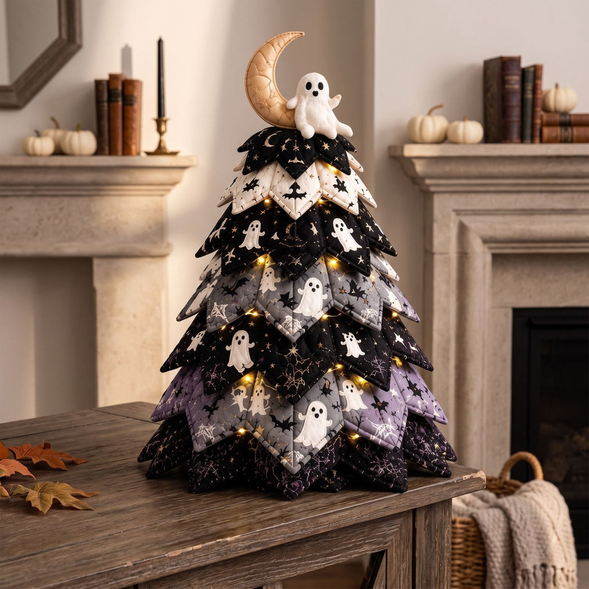 Halloween Fabric Trees - 11.8" DIY Halloween Quilted Fabric Tree Kit, Black Cat Pumpkin Witch Design, Sewing Patchwork Ghost Trees Holiday Table Mantel Decor, Handmade Gift for Craft Lovers