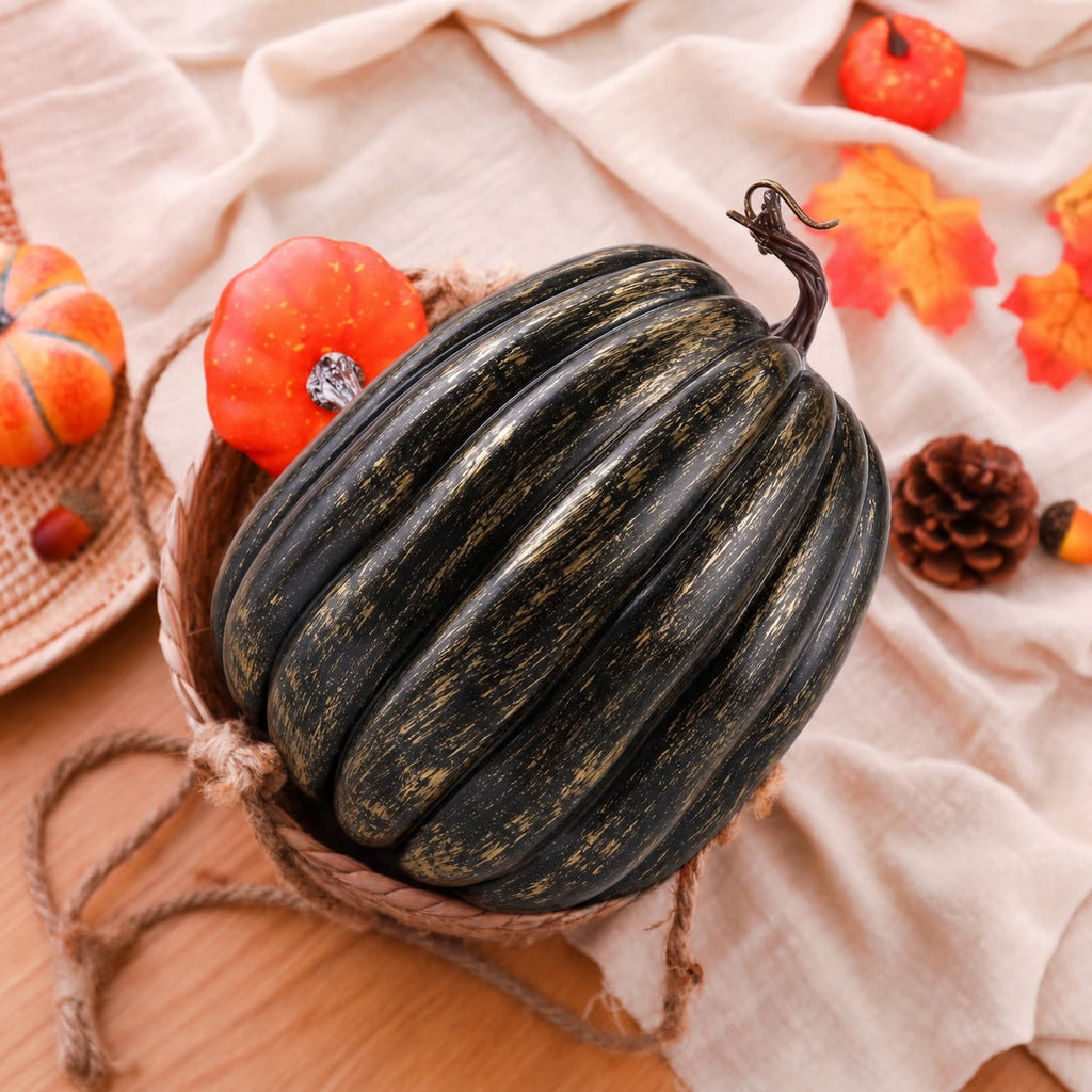 CQHVKQ 8 Inch Large Artificial Pumpkin Fall Decorations, Realistic Fake Harvest Pumpkin, Orange Gold Decorative Pumpkins for Table Centerpieces, Fall, Thanksgiving & Halloween DIY