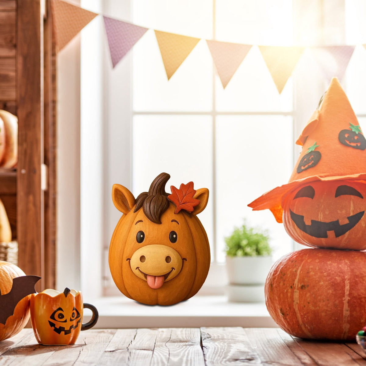 Farm Animal Pumpkin Figurines, Cute Funny Resin Cow Duck Sheep Pig Chicken Horse Statue, Autumn Fall Thanksgiving Halloween Table Centerpiece, Home Desktop Decor, 5-Inch