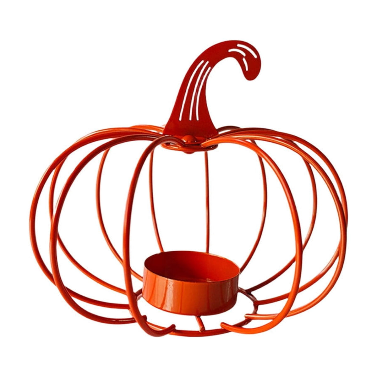 romoty Metal Wire Pumpkin Candle Holder, Vibrant Orange Iron Tealight Stand Tabletop Centerpiece Accent Halloween Thanksgiving Fall Harvest Dining Room Decoration