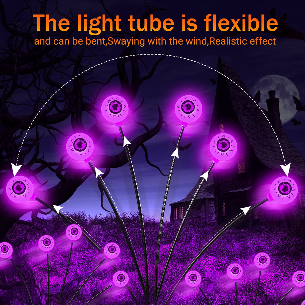 DAYBETTER Halloween Solar Outdoor Lights, 4 Pack LED Eyeball Swaying Firefly Lights, 8 Lighting Modes, Waterproof Outdoor Lights for Lawn, Party, Halloween Deco