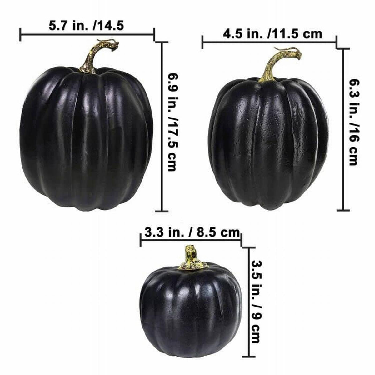PPKVUFD 7Pcs Artificial Pumpkins Bulk Faux Harvest for Fall Wedding Centerpiece Black, Artificial Plastic Pumpkins Perfect for Halloween Decor Thanksgiving Table Decor