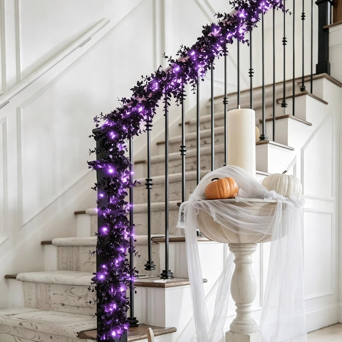 68 Inch Black Halloween Garland, Fall Artificial Vine, Thanksgiving Wall Decor for Home Mantel