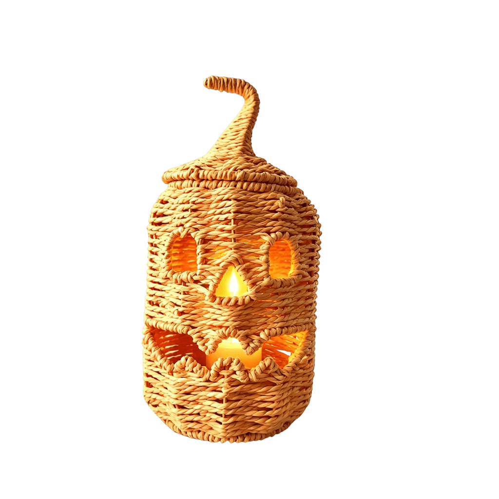 Aximioll Halloween Black Woven Jack-O-Lantern Pumpkin Decor, Hand Woven Rattan Wicker Style Statue, Trick or Treat Candy Bowl Lantern for Porch Entryway Fireplace Mantel Table, Black, 11 Inches