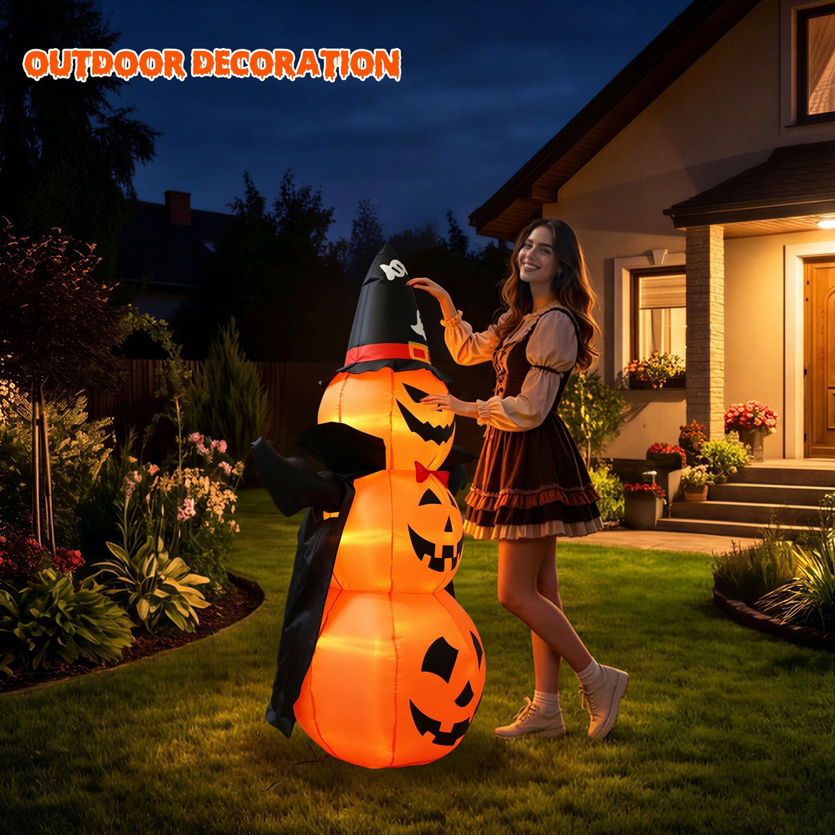 MAGOTAN 9 FT Halloween Inflatables Archway Outdoor Decorations Pumpkin Ghost Archway Halloween Inflatable Blow Up Pumpkin Tombstone Decoration Build-in LED Lights