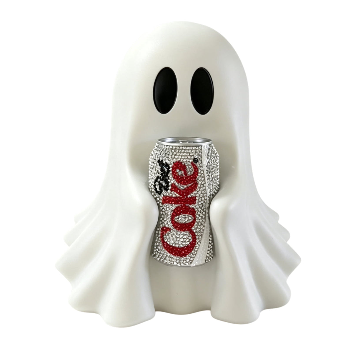 Halloween Ghost Figurine, Resin Lighted Ghost Ornament with Pumpkin Lantern & Beverage Cup, Tabletop Halloween Indoor Decor