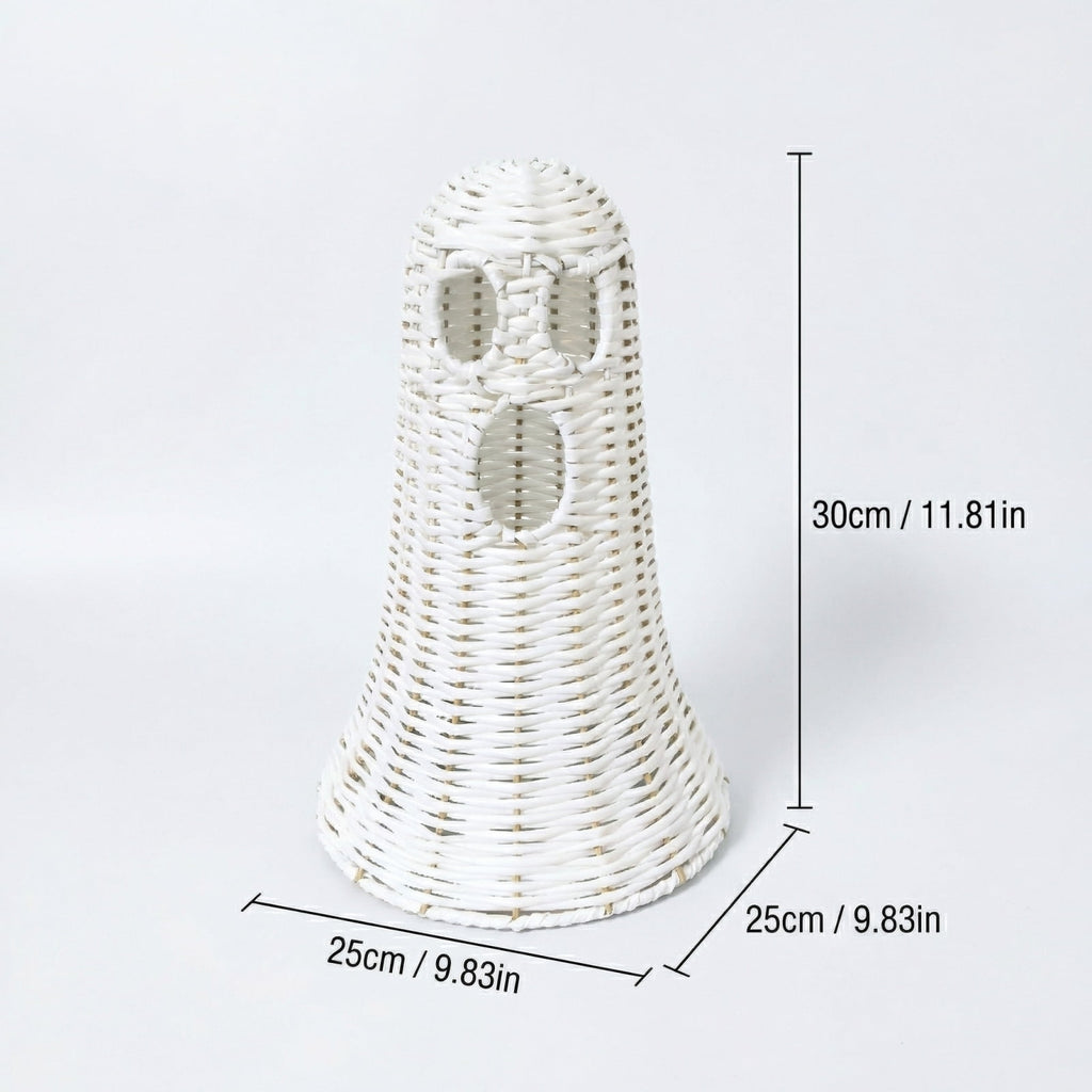 Handwoven Rattan Ghost Lantern with Witch Hat - 13.78 Inch White Wicker Ghost Decor, Light Up Halloween Decorations for Indoor Outdoor, Porch, Patio, Spooky Home Decor, Fall Harvest