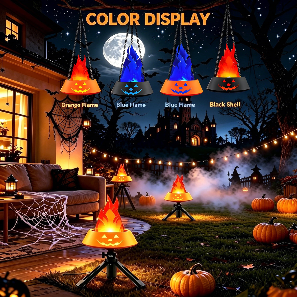 Artificial Pumpkin Flame Light, Halloween Flickering Flame, Rechargeable Hanging Flame Light for Halloween Christmas Party Festival Decoration(Orange with Red Flame)