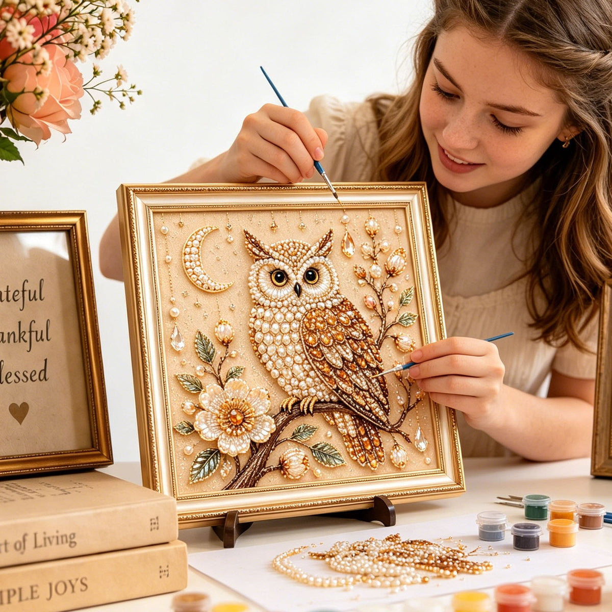 JWZZYD DIY Christmas Pearl Painting Art Kit with Frame, 9.8" Christmas Pearl Beads Art Craft Set, Gemstone Dots Beads for Holiday Christmas Wall Decor, Decoration Gift(Reindeer)