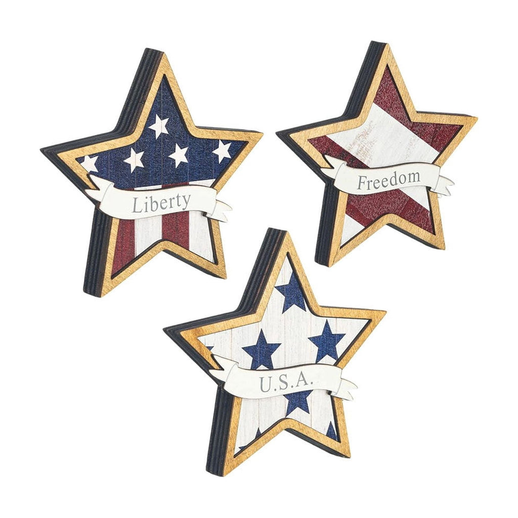 Japceit 3Pcs 4Th Of July Decorations Wooden Stars,Red White Blue Patriotic Decor, Independence Day Ornaments Set,For Home Office Table Shelf
