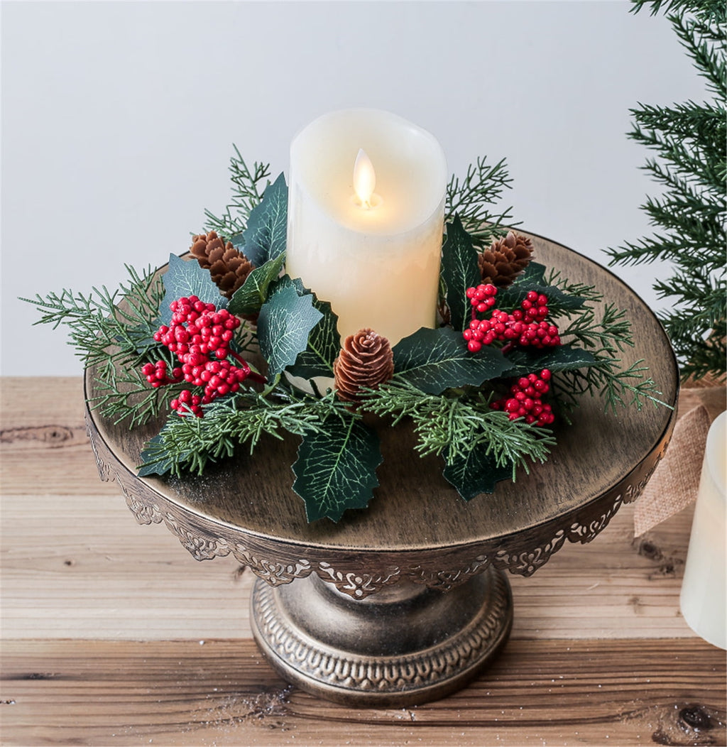 TETOU 2Pcs Halloween Candle Rings Wreath for Pillar Candle Holder, Maple Leaf Black Rose Small Wreaths for Fall Thanksgiving Home Table Centerpieces, Cabinet Decorations - Black