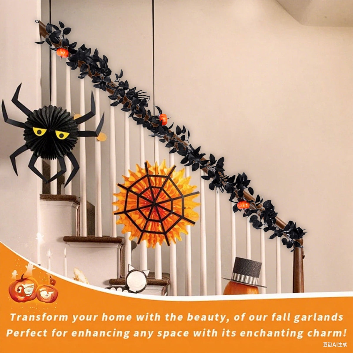XGFHYJEH Halloween Decor, Halloween Decorations, Halloween Decorations Indoor, Halloween Decor Indoor, Halloween Garland Halloween Pumpkin Rattan Maple Leaf Rattan