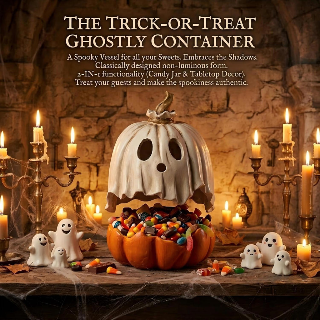 Halloween Ghost Candy Bowl Pumpkin Jack O' Lantern, 11.8 Inch Resin Ghost Figurine Pumpkin Candy Bowl, Outdoor Halloween Decorations for Front Porch, Trick or Treat Candy Bowl