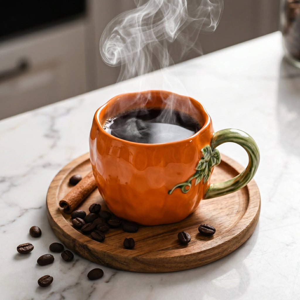 Cute Pumpkin Handmade Ceramic Mug with Dust Lid, Thanksgiving Halloween Coffee Cup for Office, Creative Water Cup Holiday Gift for Friends Family Coworkers Kitchen Home Decor