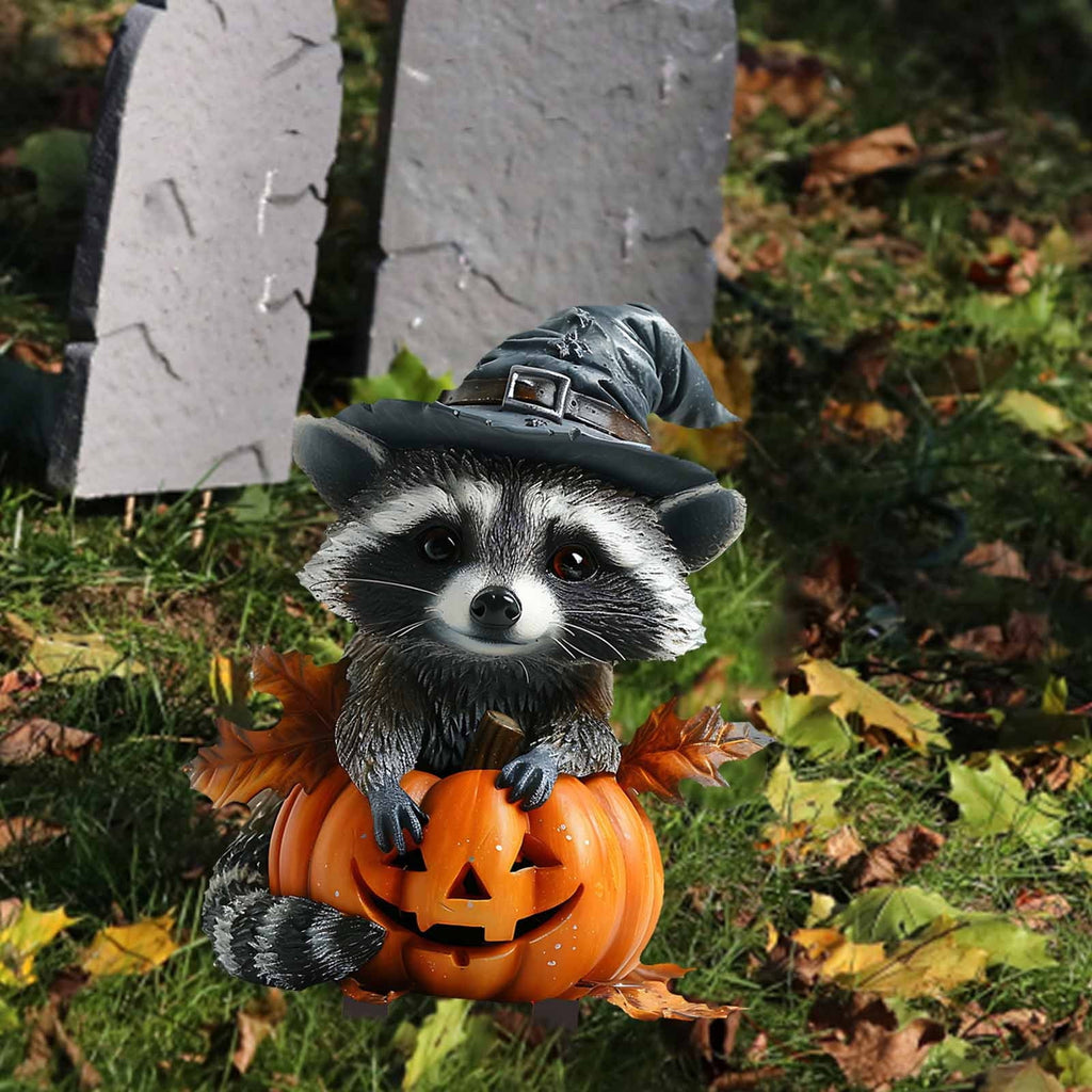 Nkmbld Halloween Pumpkin Cute Raccoon Acrylic Decoration Potted Plants Scene Decoration for Home Yard Patio Lawn Garden Halloween Party Supplies