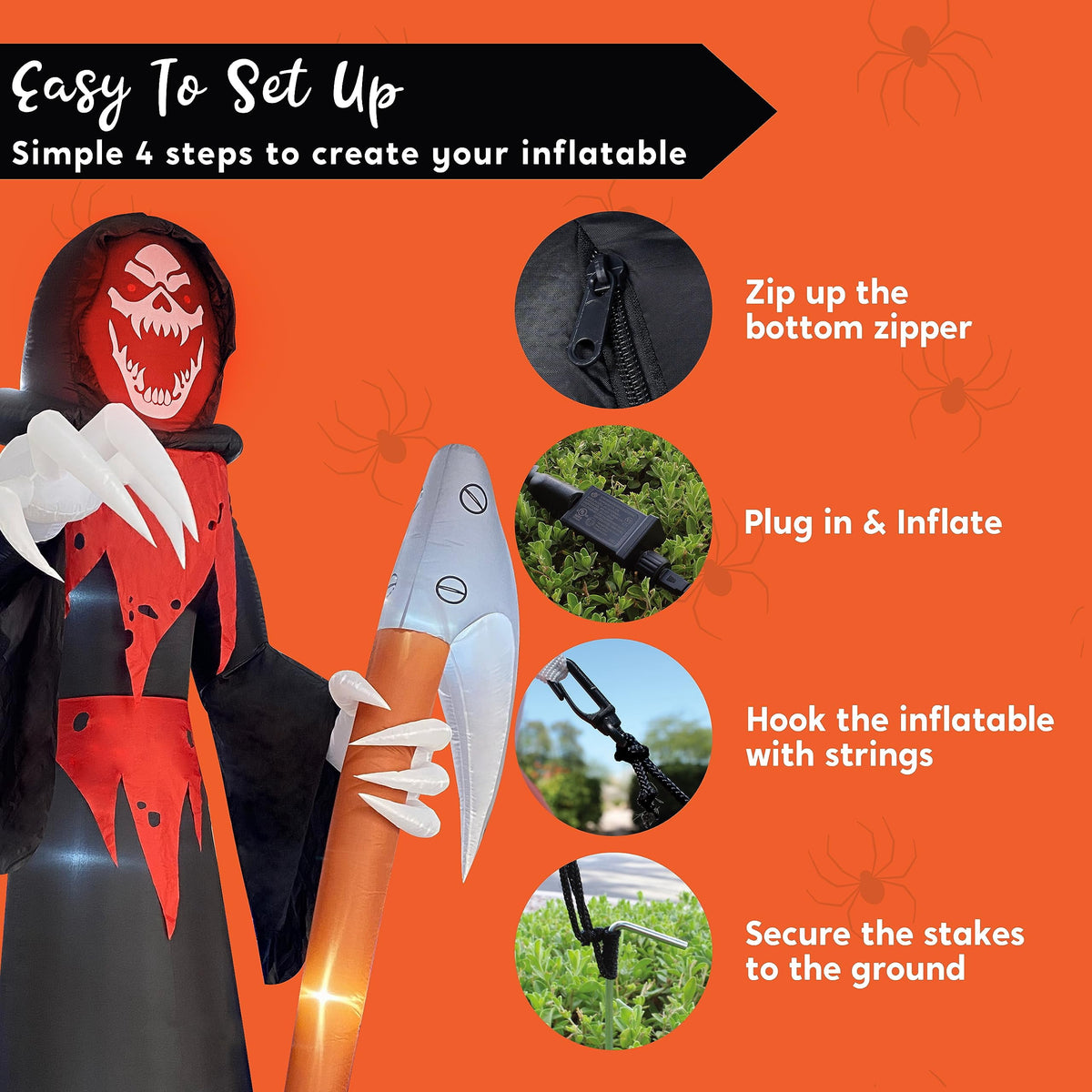 Joyfy 12 ft Giant Halloween Inflatable Pumpkin Ghost Vampire with Skull Decoration with Built-in LEDs,Ghost Halloween Decorations Outdoor Blow Up Yard Lawn Decoration