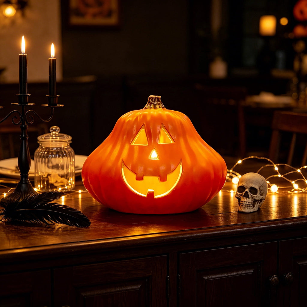 Oversized LED Lighted Pumpkin Decoration with Bright Glow, Large Plastic Halloween Pumpkin for Outdoor Yard, Porch, Home, Storefront, Shopping Mall, and Holiday Display