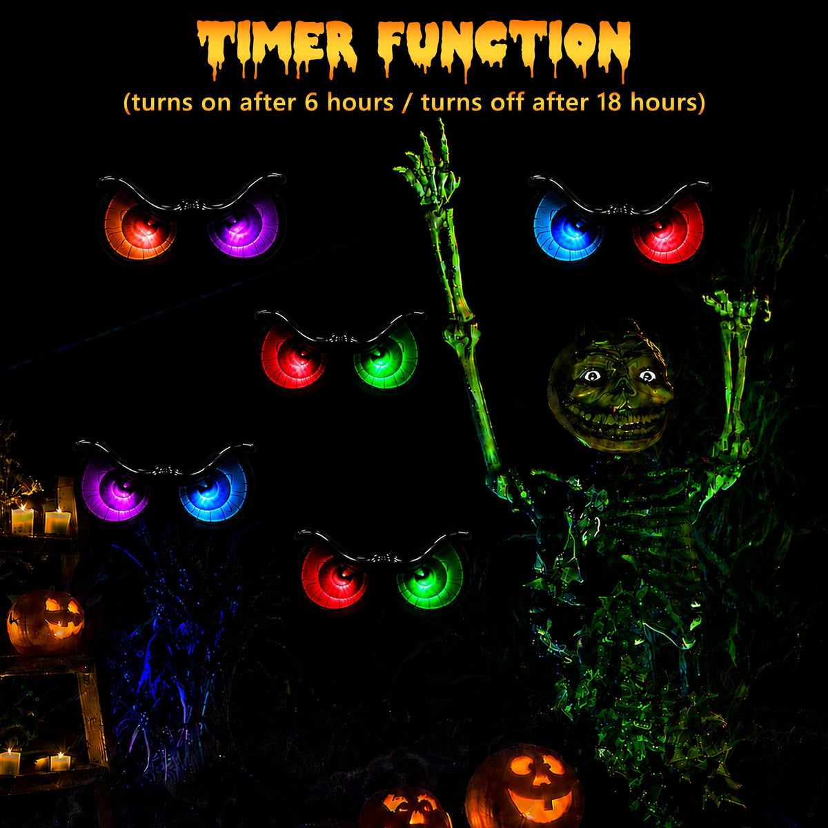Ceevoo Halloween LED Spooky Eyes Lights, 5 Pairs Flashing Glowing Eye String Lights, Waterproof Halloween Decorations for Indoor Outdoor Yard Party