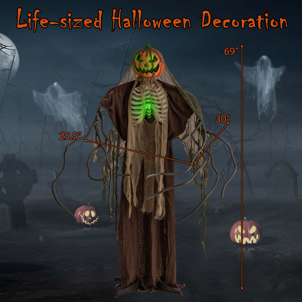 Costway 5.75ft Halloween Animatronics Decoration Talking Ghost Pumpkin with Glowing Ribs and Moving Head Sound & Touch Activated Standing Prop