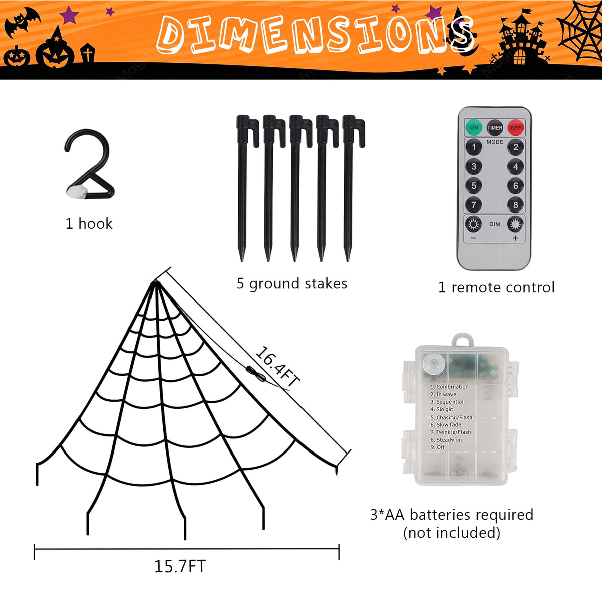 VOLIVO Halloween Spider Web Light, 250 LED 15.7 x 16.4 FT Halloween Decor, 8 Modes Remote Waterproof for Indoor Outdoor Party (Purple & Orange)