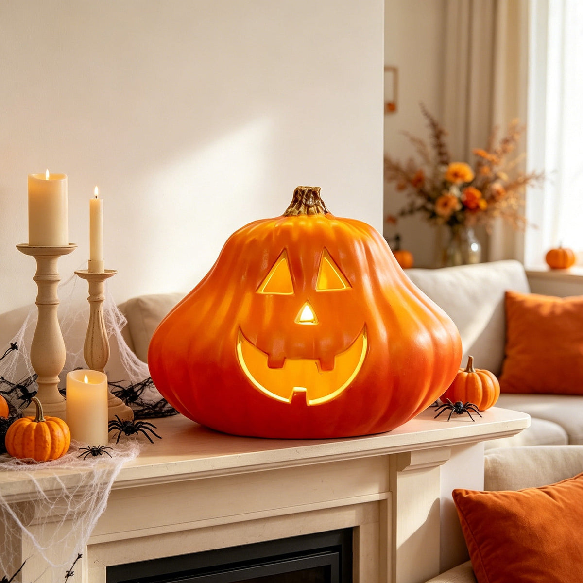 Halloween Lighted Pumpkin Large Plastic LED Pumpkin Decoration for Outdoor Yard Porch Home Storefront Shopping Mall Holiday Display Decor