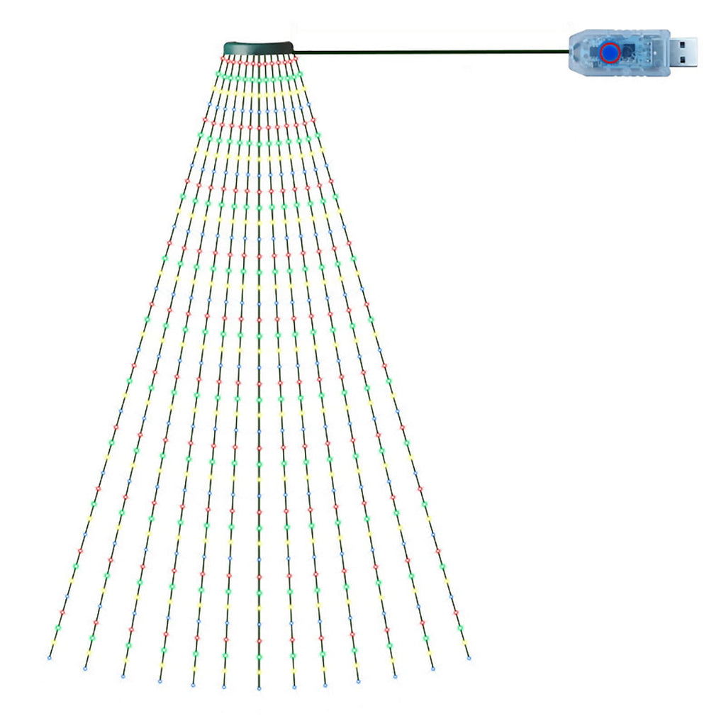 AYktou Christmas Tree Lights 6.56ft 16 Lines LED Waterfall Lights Waterproof Xmas Tree Topper Lights with Remote and USB Powered Christmas Lights for Halloween Xmas Year Holiday,Colorful