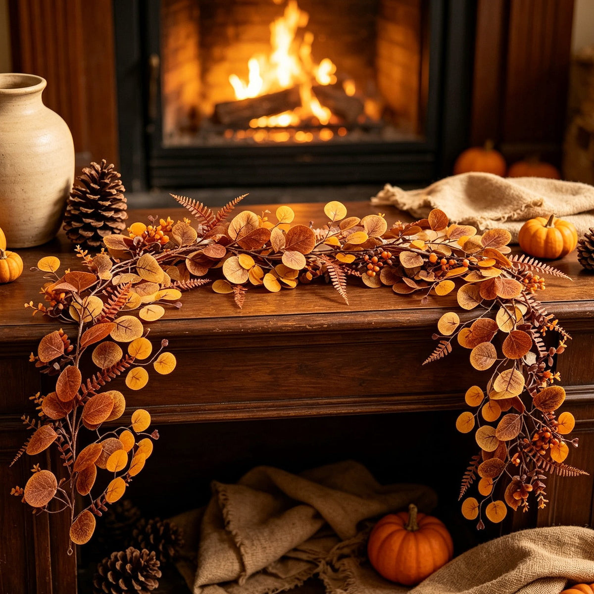 Fall Candle Ring,Artificial Maple Leaves Pumpkins Decorative Wreaths,Berry Wreath for Pillar Candle Holder,Candle Ring for Halloween Centerpieces and Farmhouse Table Decor,7.48 inch(Pink)