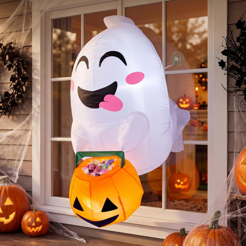 Joyfy 4 FT Halloween Inflatable Purple Octupos Head with Tentacles Broke Out from Window with Built-in LED Blow Up Inflatable for Window Decoration Yard Garden Lawn Decor