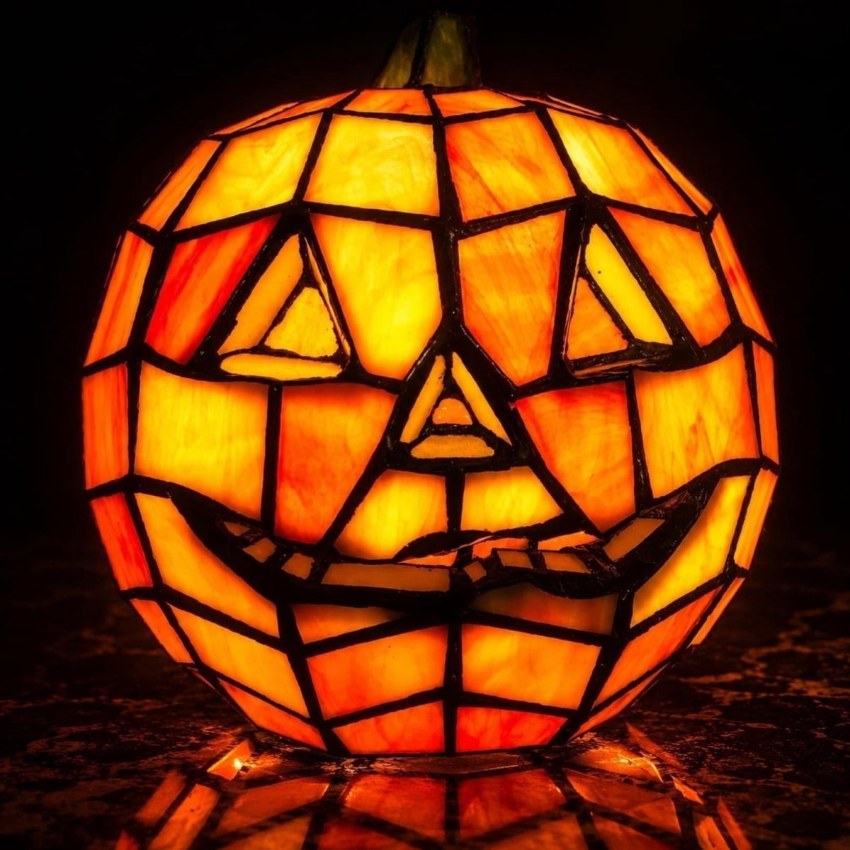 Halloween Decorations Indoor Stained Glass Pumpkin Lamp, Whimsical Fall Decor LED Night Light, Pumpkin Decor for Home Tabletop Shelf Mantel Halloween Display