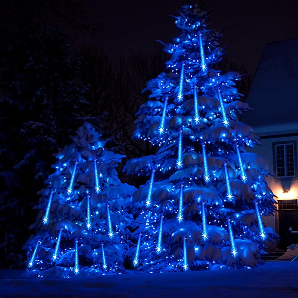 Scidweet Christmas String Lights, 20 inch 10 Tubes 540 LED Icicle Twinkle Meteor Shower Lights Outdoor for Christmas Halloween Holiday Party Home Decor, Blue