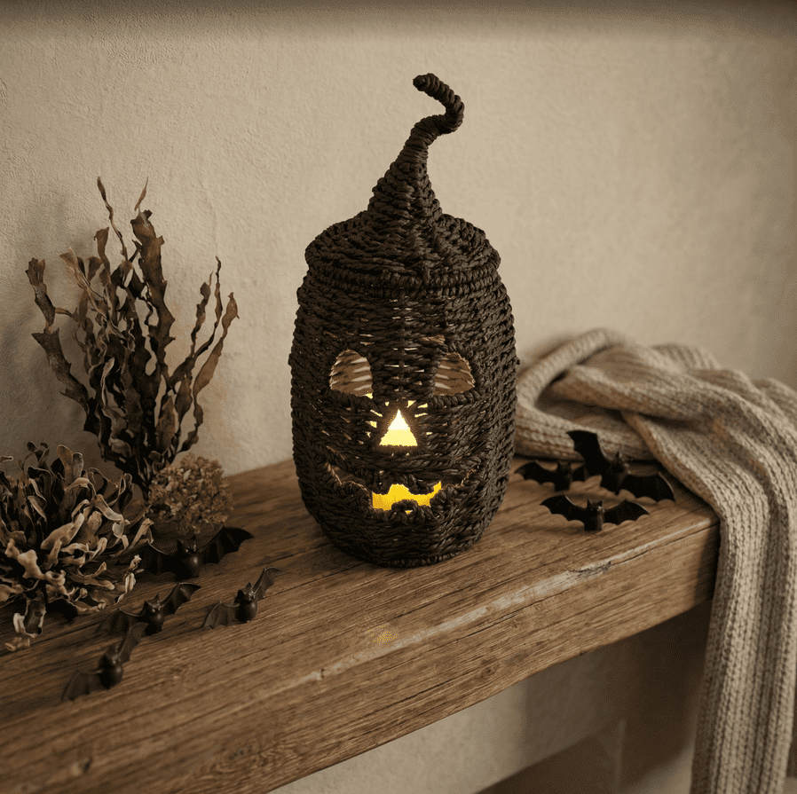 2026 Black Halloween Pumpkin, Halloween Seaweed and Pumpkin Decorations Fall Table Centerpiece for Autumn Fall Holiday Party Home Decor and Festive Fireplace Mantel Display , 11.8 Inch A