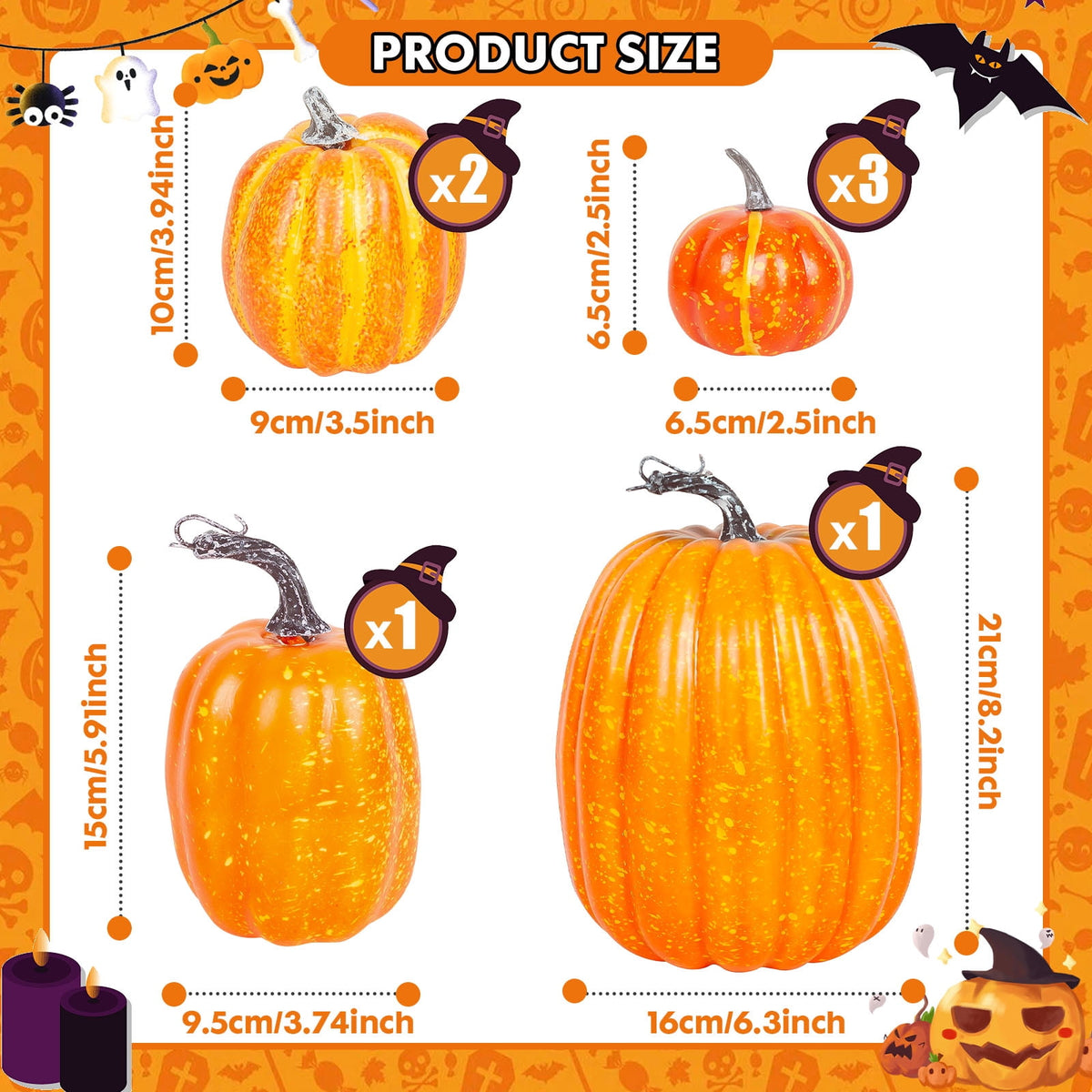 YOYTOO 7 Pcs Artificial Fake Pumpkins Fall Decoration, 4 Sizes, DIY Foam Pumpkins for Halloween Autumn Harvest Thanksgiving Table top House Dining Table Party Decoration (Orange)