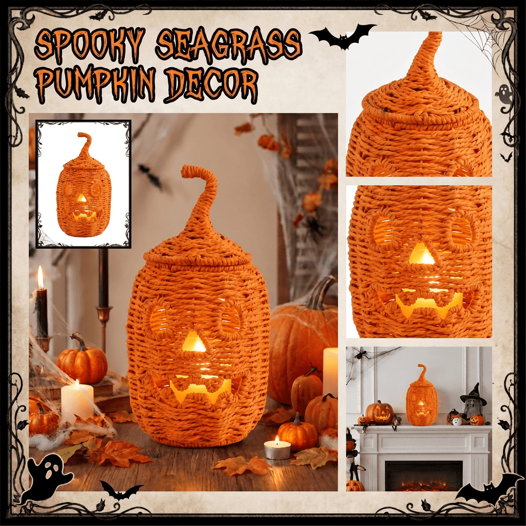 Guvpev 12" Handcrafted Woven Ghost - White Faux Rattan & Metal Ghost Figurine, Halloween Spooky Table Centerpiece & Fall Porch Decor for Indoor Outdoor