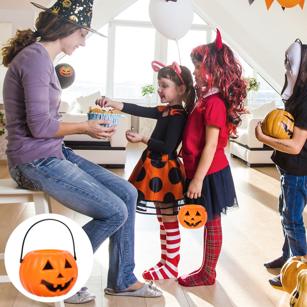 8-Pack Plastic Pumpkin Candy Buckets - Halloween Trick or Treat Pails for Kids, Orange Party Decorations, Durable Candy Holders for Children