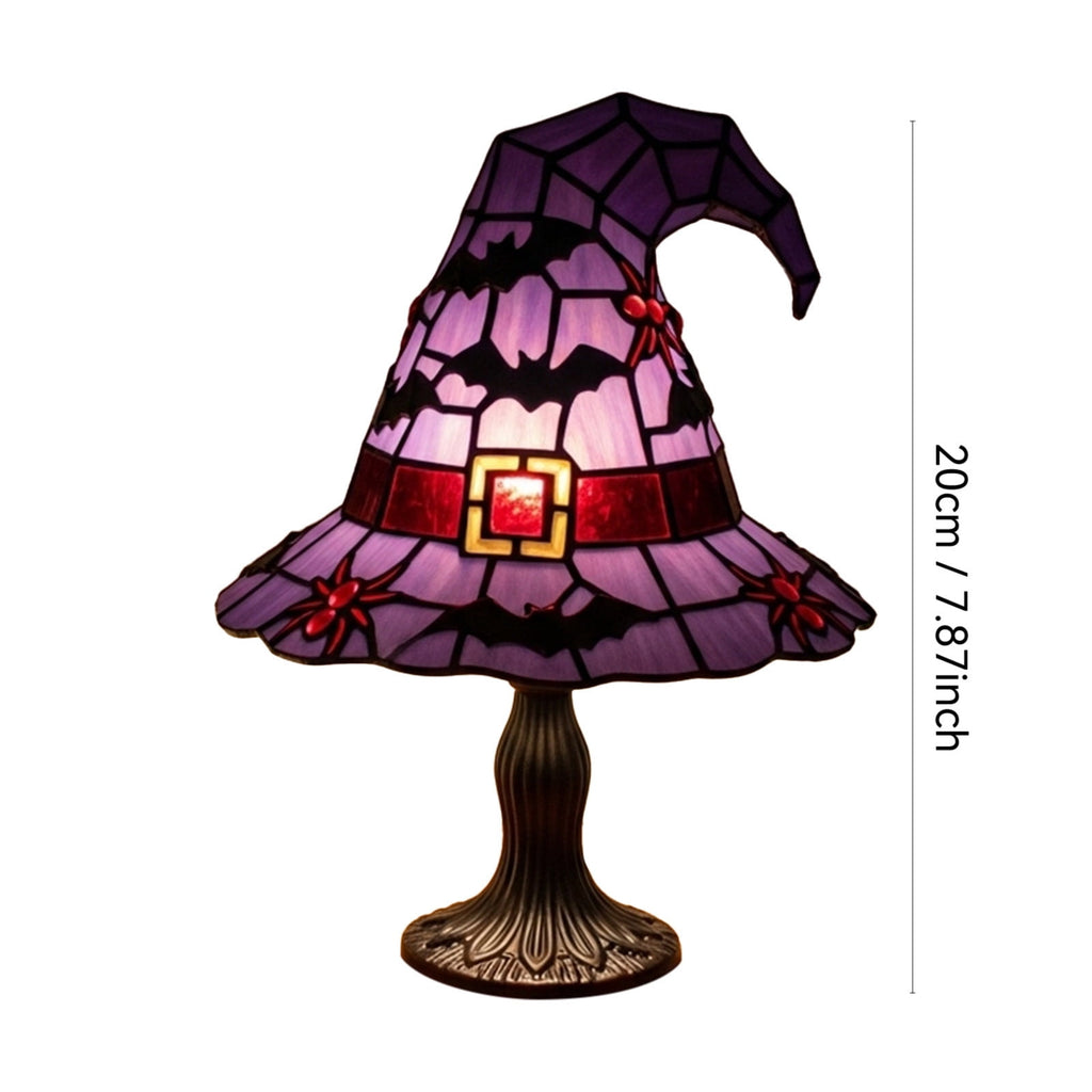 Stained Glass Witch Hat Lamp Gothic Halloween Lighting Decor, Vintage Witchy Hats Night Lights, Handcrafted Retro Resin Table Lamp for Bedroom, Living Room & Home Decor