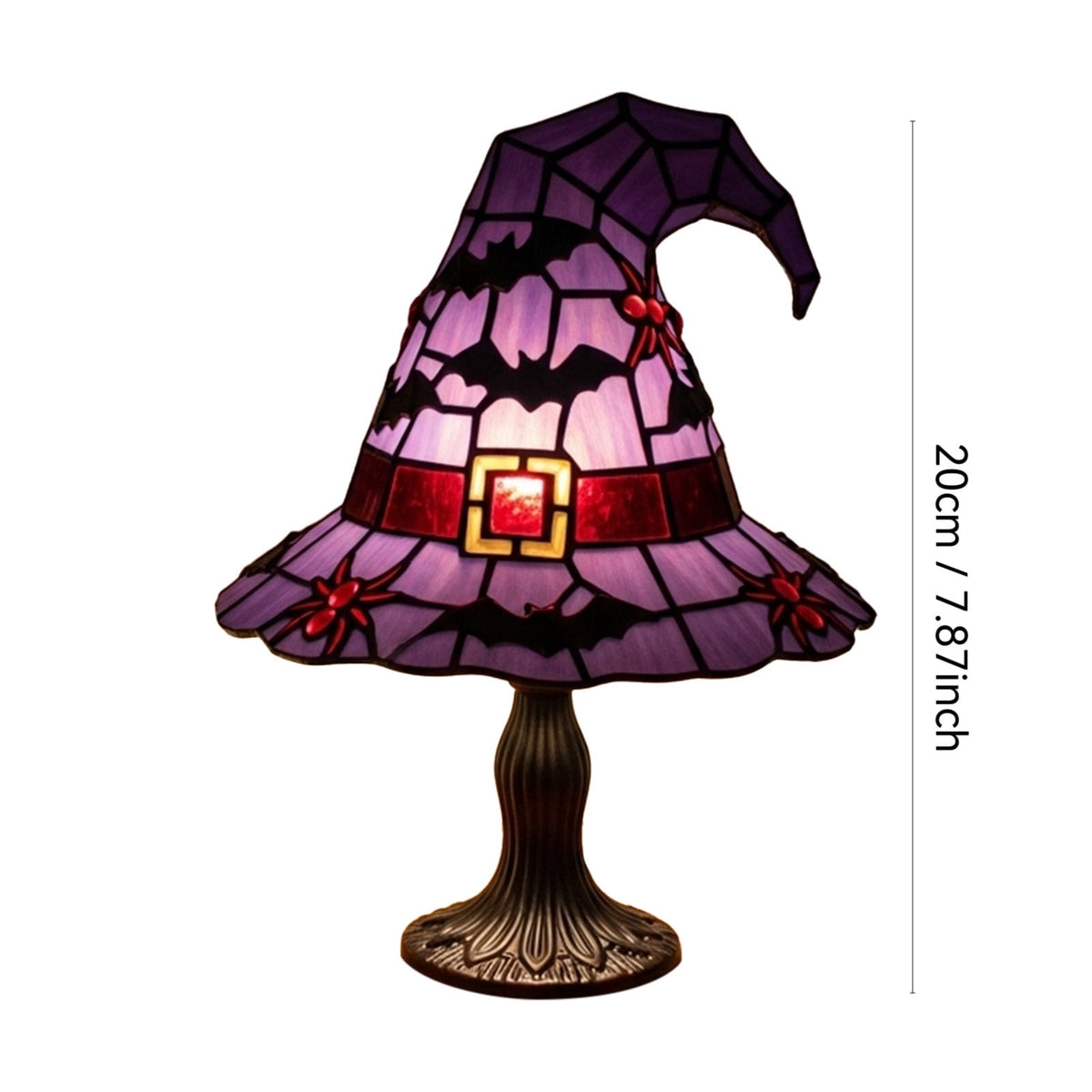 Fuebueo Halloween Witch Hat Lamp 11.81 Inch, Stained Glass Tiffany Style Table Lamp for Bedroom Nightstand, Gothic Witchy Halloween Decorations for Home Living Room