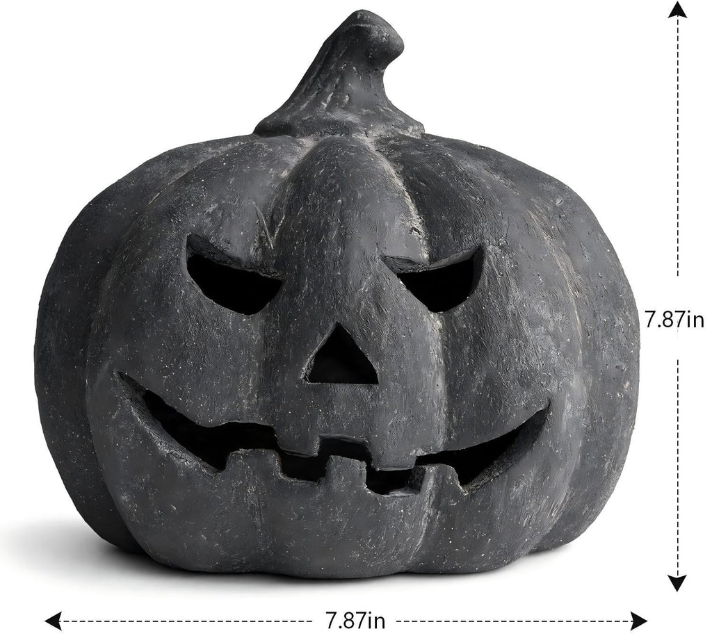 Halloween Decorations - 5.9" Black Handmade Resin Jack O Lantern Pumpkin Fall Decor, Indoor Outside Gothic Festival House Centerpiece Decoration for Table Garden Living Room Mantel