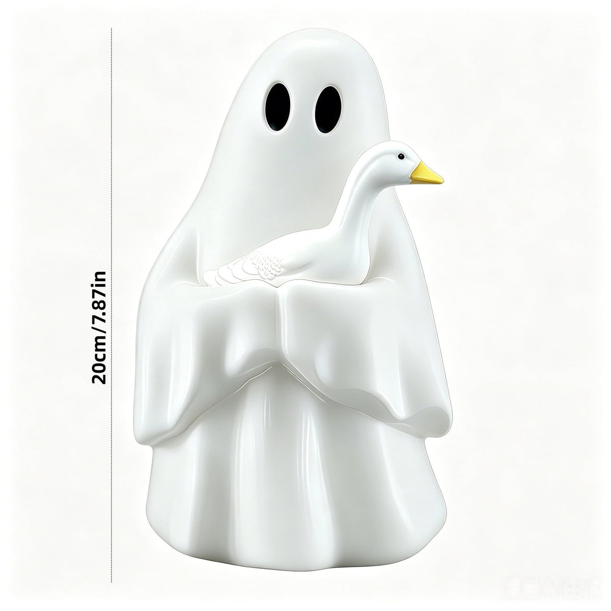 Halloween Ghost Figurine, Resin Lighted Ghost Ornament with Pumpkin Lantern & Beverage Cup, Tabletop Halloween Indoor Decor