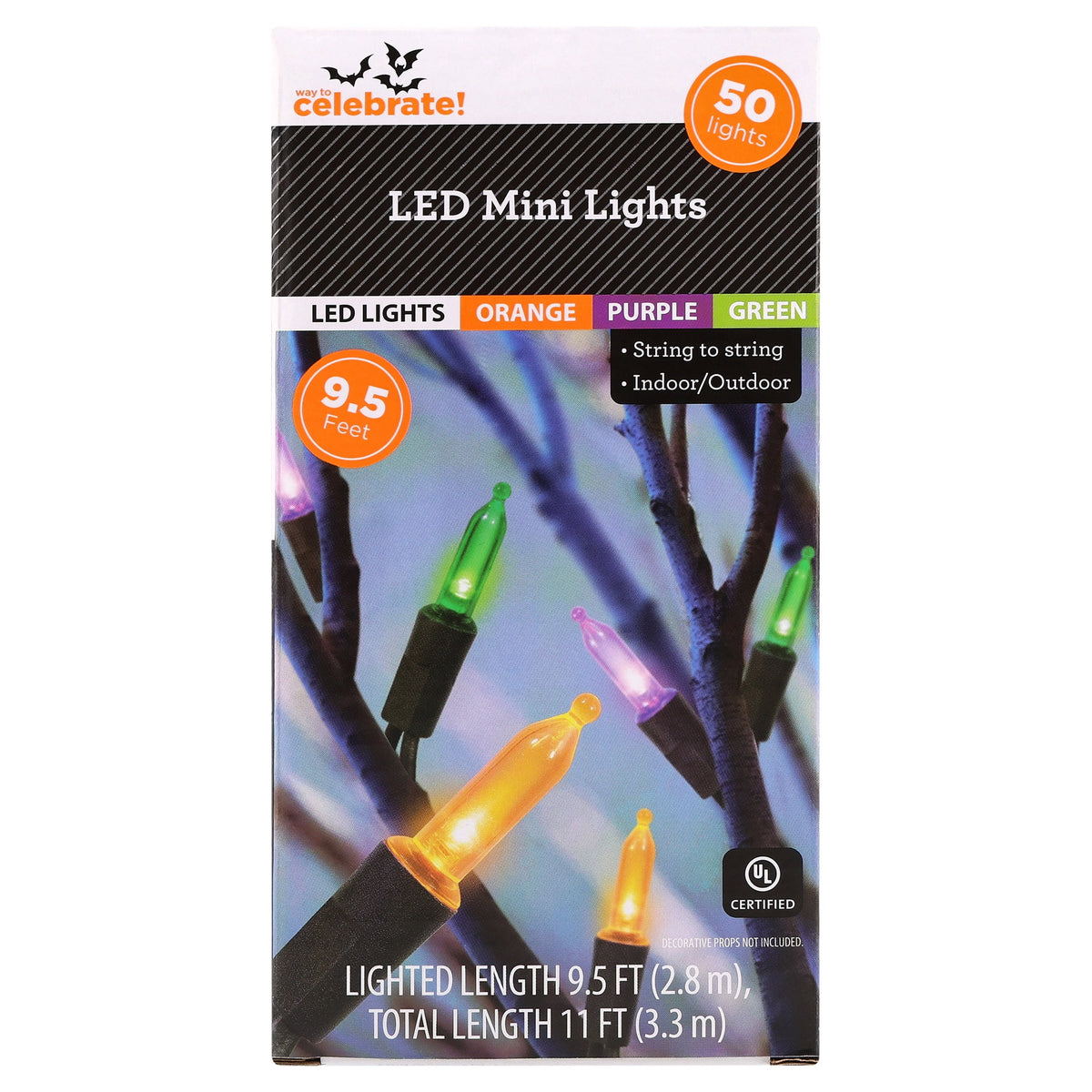 Indoor/Outdoor 50-Count LED Mini String Lights, Purple, 9.5', Halloween by Way To Celebrate