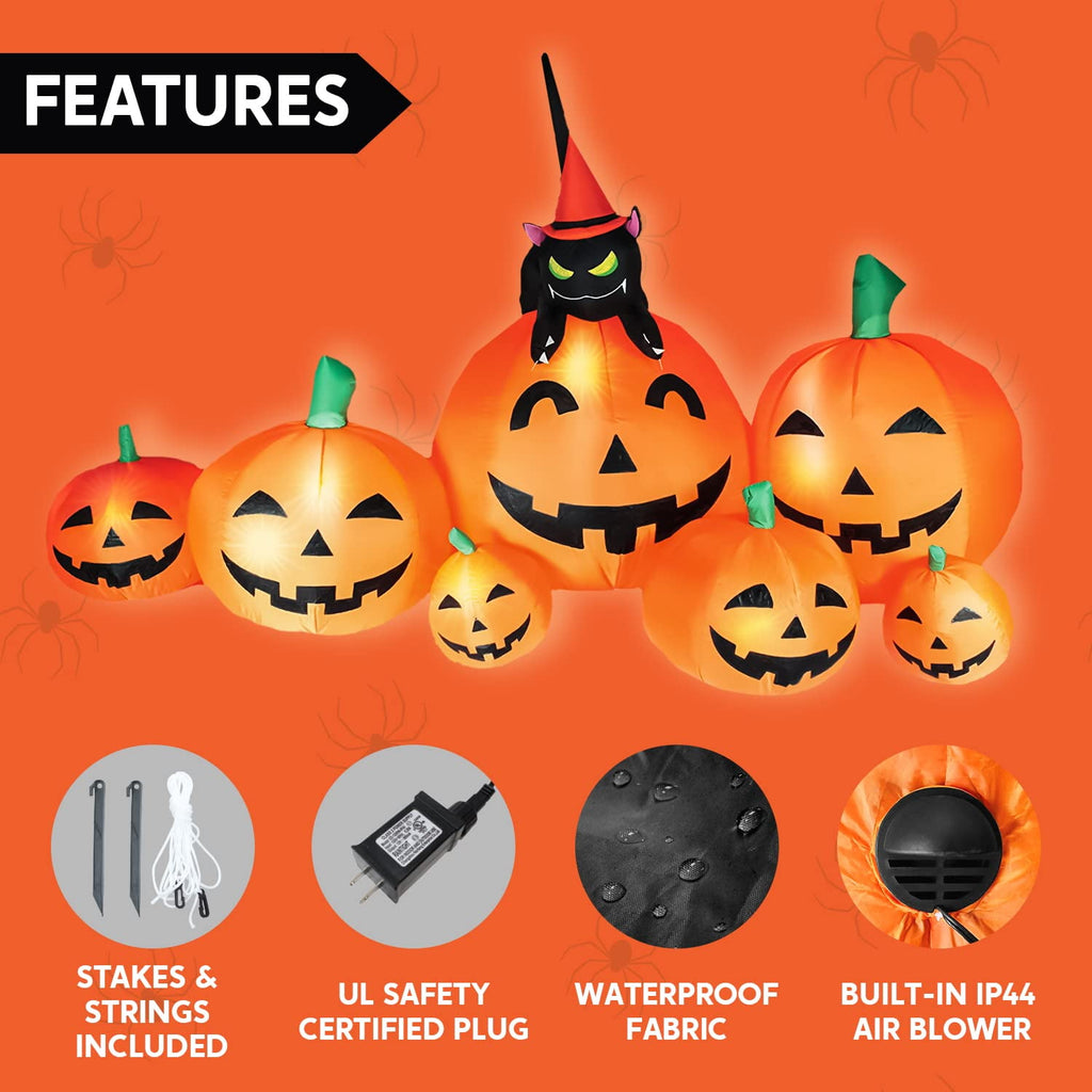 Joyfy 10 Ft Tall Halloween Inflatables Pumpkin,Giant Pumpki Blow Up Decor with Built-in LED Lights,Outdoor Decorations for Yard,Lawn,Garden