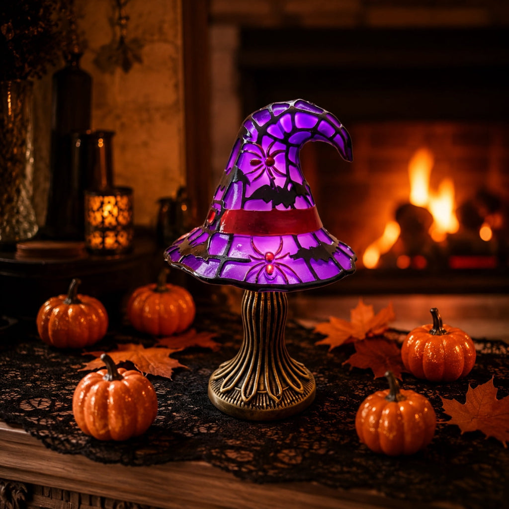 Halloween Pumpkin Night Light With Witch Hat Acrylic LED Tabletop Ornament, Spooky Glowing Figurine for Home Party Bedroom Holiday Decoration