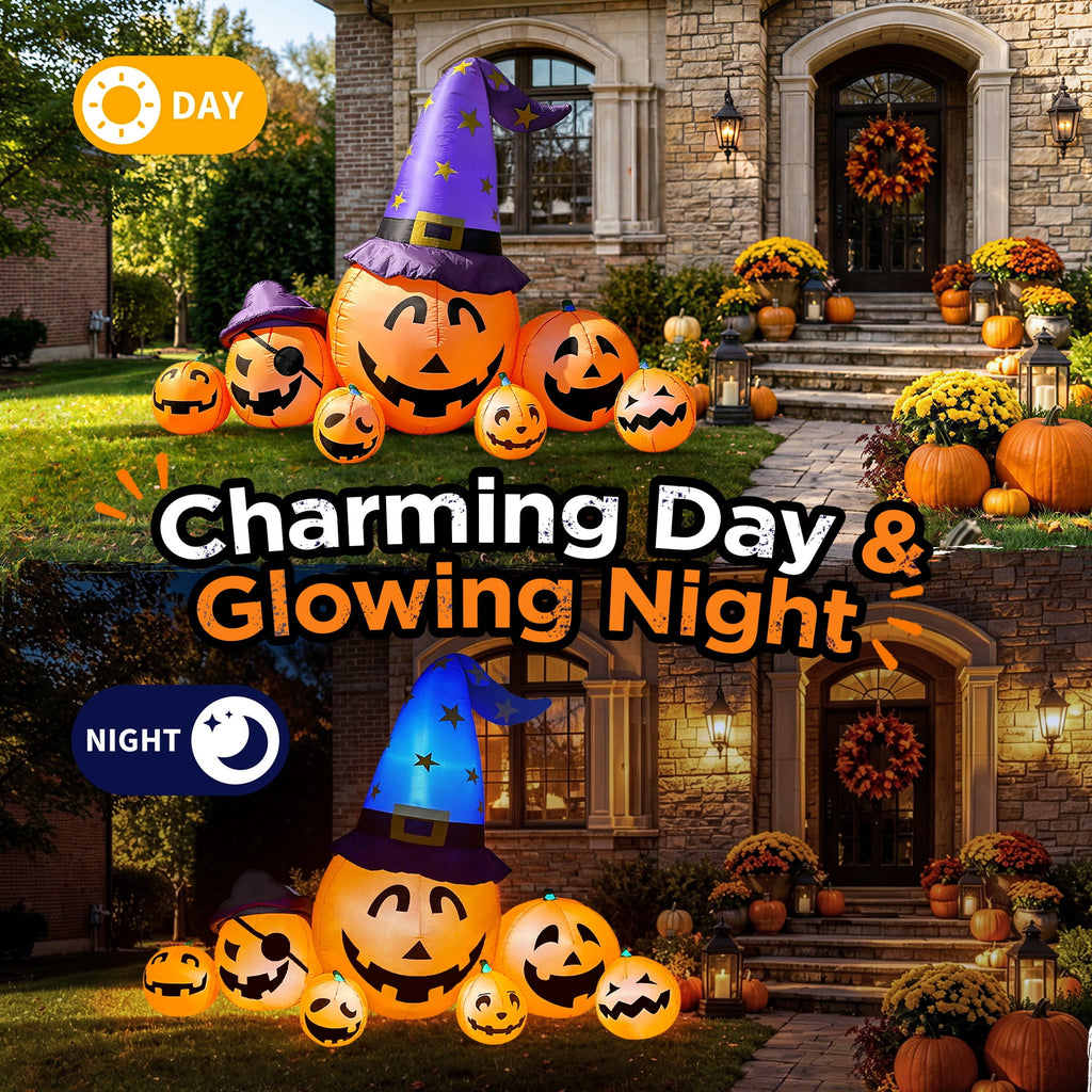 Goosiay 8.7ft Long Halloween Inflatable Pumpkin Decoration with Built-in LED Lights, Large Outdoor Blow-Up Yard Decor for Lawn, Garden, Porch, Haunted House and Halloween Party