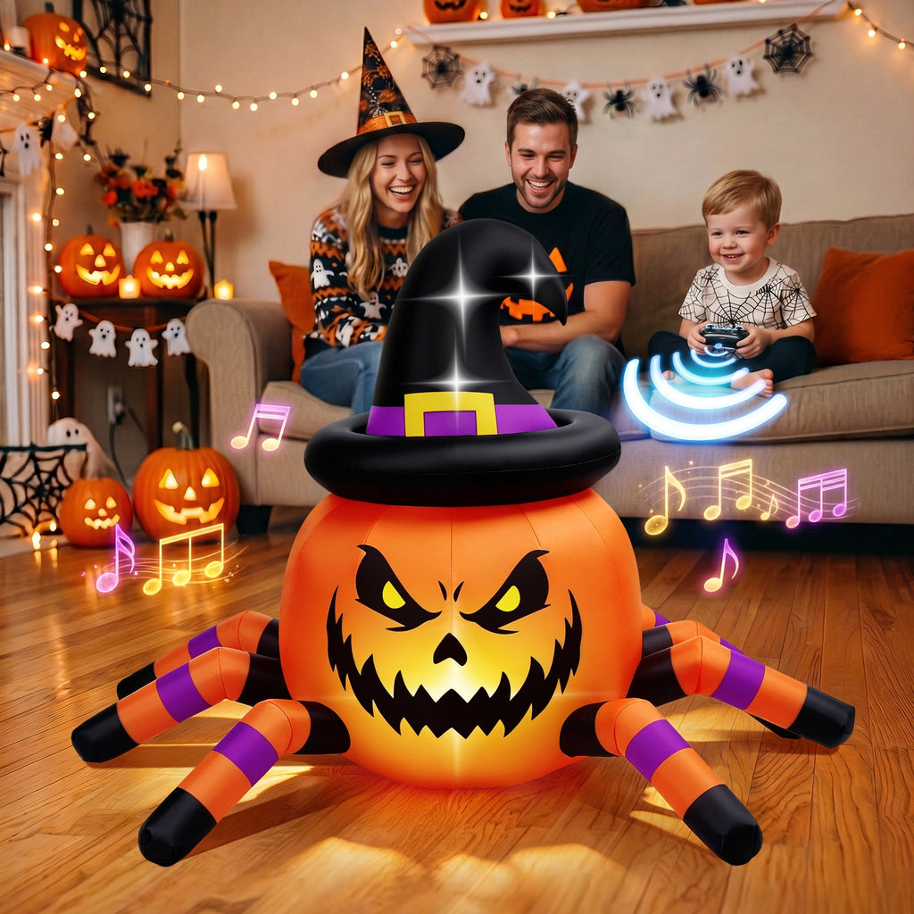 Firstness 2.4GHz Remote Control Car Halloween Inflatable Pumpkin Spider Blow ups Rc Car 360° Rotation, 3 Music and LED Lights,Aged 3+