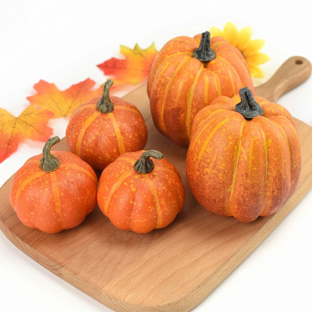 CQHVKQ 7PCS Fake Pumpkins Foam Decor Set, Fall Pumpkins Decoration from Sizes 1.9" to 7.5", Artificial Styrofoam Pumpkins for Table Centerpieces, Fall, Thanksgiving & Halloween DIY, Orange