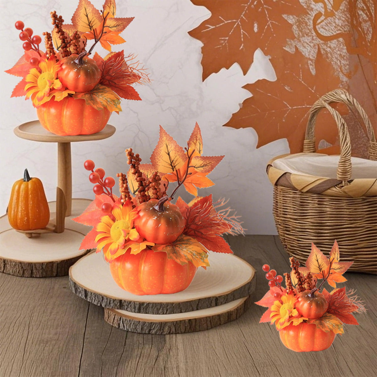 Pumpkin Decor with Artificial Flower Sunflowers Fall Decorations for Home Tabletop Kitchen Party Thanksgiving Harvest