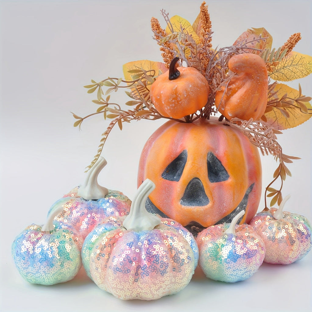 7 Pcs Assorted Sizes Artificial Pumpkins Fall Decor Fake Faux Foam Pumpkins for Halloween Thanksgiving Harvest Home Table Decor (Pink)