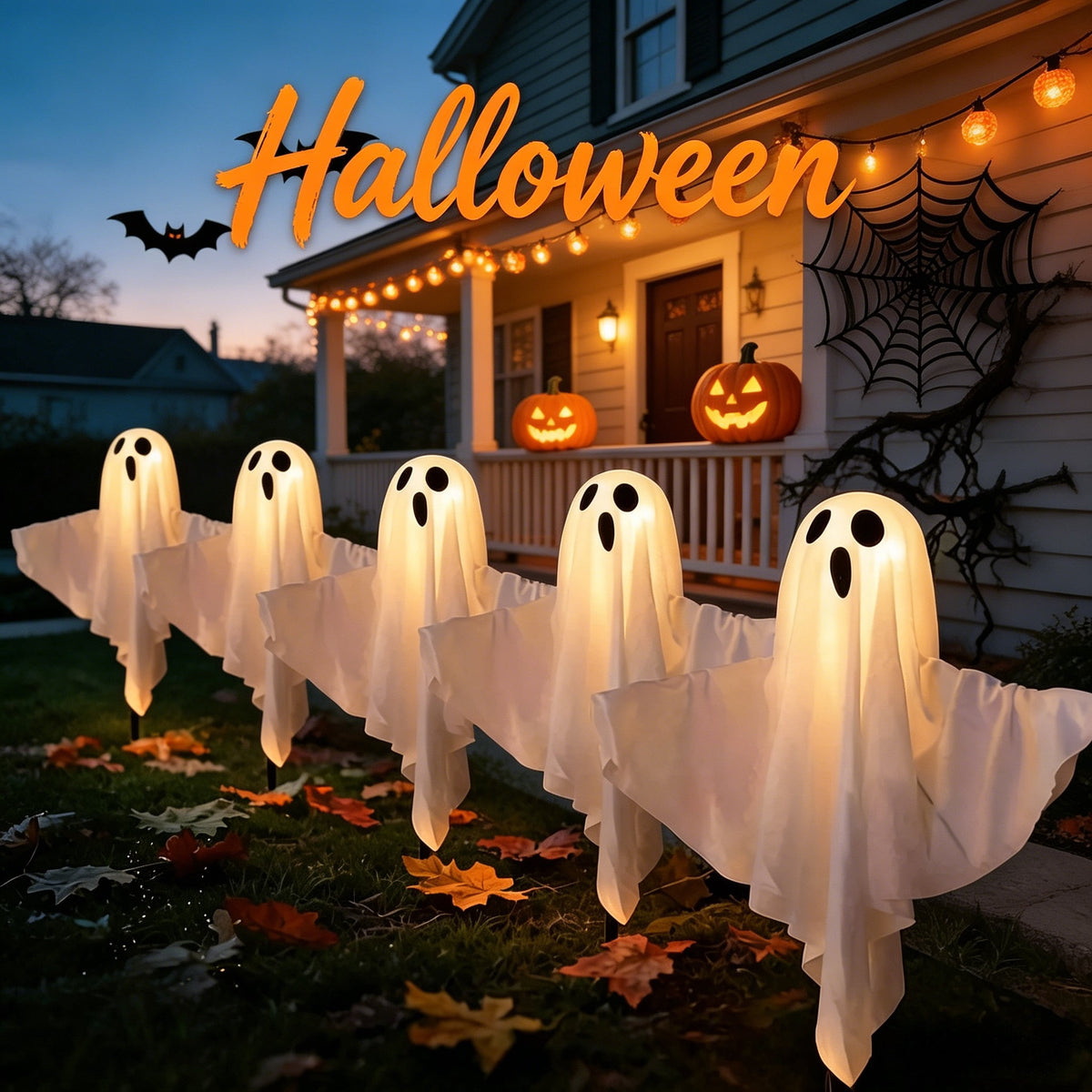 DAYBETTER Halloween Decorations Outdoor, 5pack Ghost Outdoor Pathway Light, 8 Lighting Modes, Warm White Led Lights for Porch, Yard, Halloween Party Decor