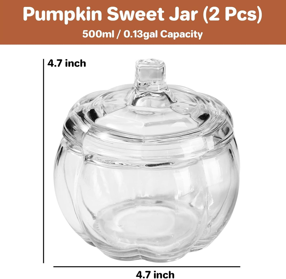 2 PCS Glass Pumpkin Jars with Lid-Halloween Candy Storage for Home Fall Thanksgiving Halloween Party Centerpieces Decor