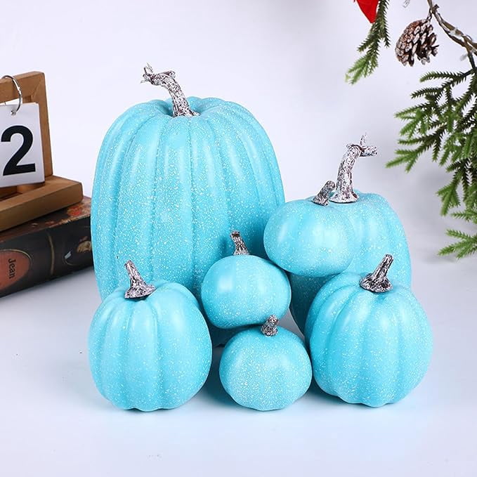 7 Pcs Assorted Size Artificial Pumpkin Set, Realistic Foam Pumpkin Decorations for Halloween Fall Harvest Decor, Thanksgiving Table Decor Centerpiece, Farmhouse Seasonal Home Decor and Party Display